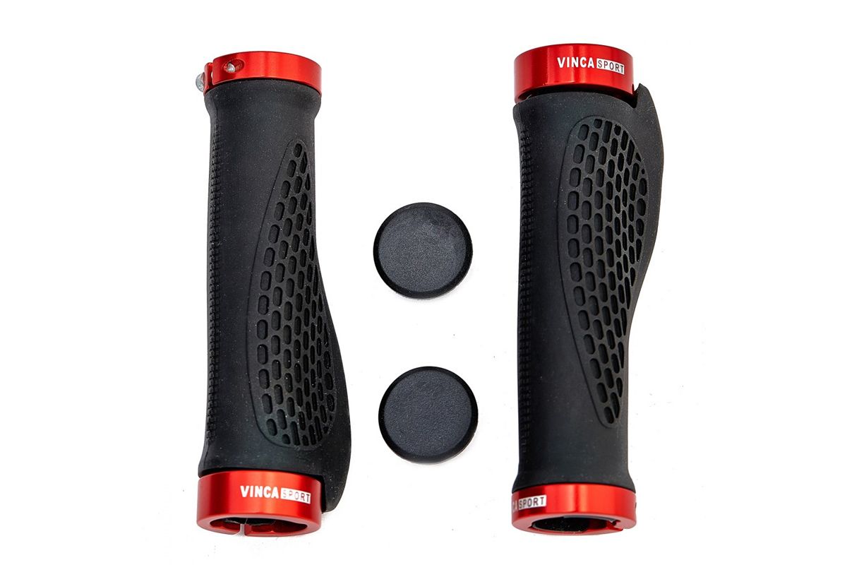 Грипсы эргономичные с металлическими зажимами, длина 129мм, черные, зажим красный, H-G127 Black/Red